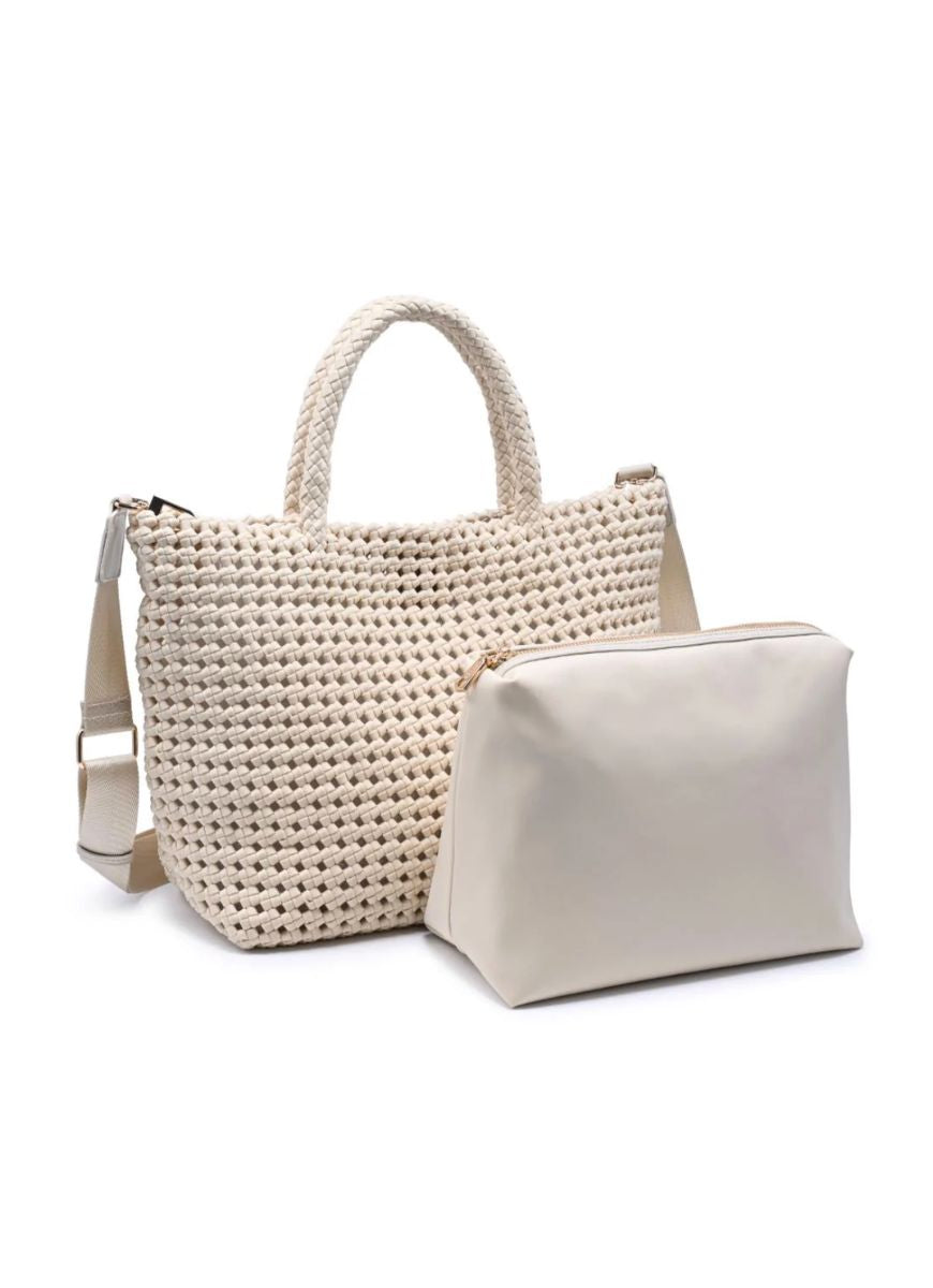 SOL AND SELENE Ambrosia Medium Tote Bag in Cream Shown Together With Inner Pouch