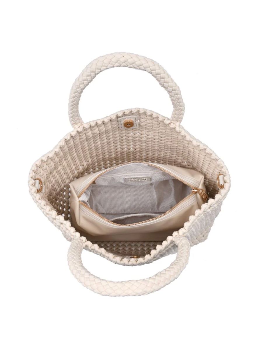 SOL AND SELENE Ambrosia Medium Tote Bag in Cream Top View Unzipped