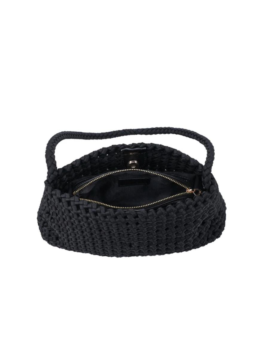 SOL AND SELENE Solara Shoulder Bag in Black Top View Unzipped