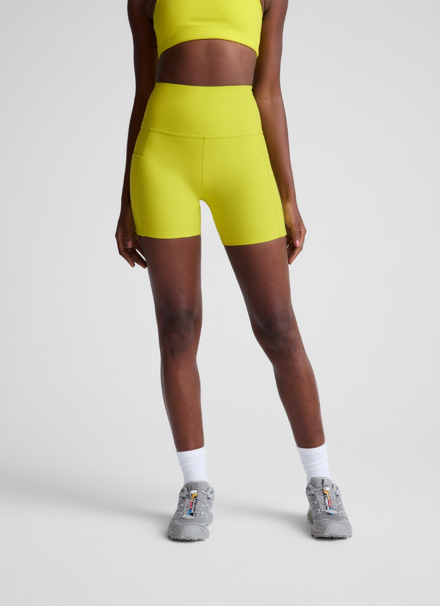 Beyond Yoga Spacedye Keep Pace 5" Pocket Short in Citrus Pop Heather Front View