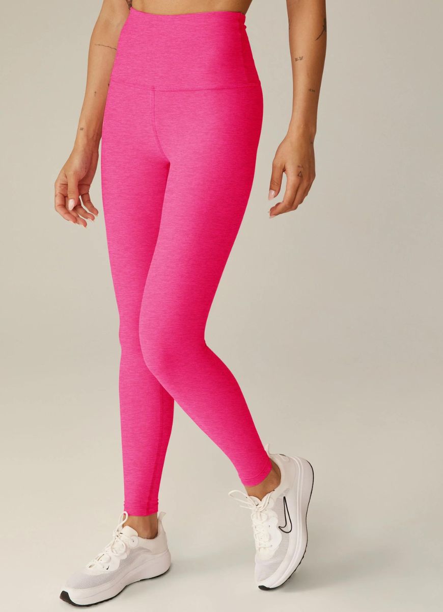 Beyond Yoga Spacedye Caught In The Midi High Waisted Legging in Pink Punch Heather Front View