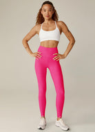 Beyond Yoga Spacedye Caught In The Midi High Waisted Legging in Pink Punch Heather Full Front View