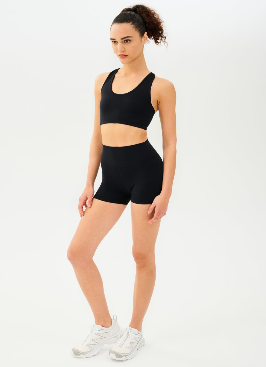 Splits59 Airweight High Waist 3.5” Bike Short in Black Full Length Angled Side View