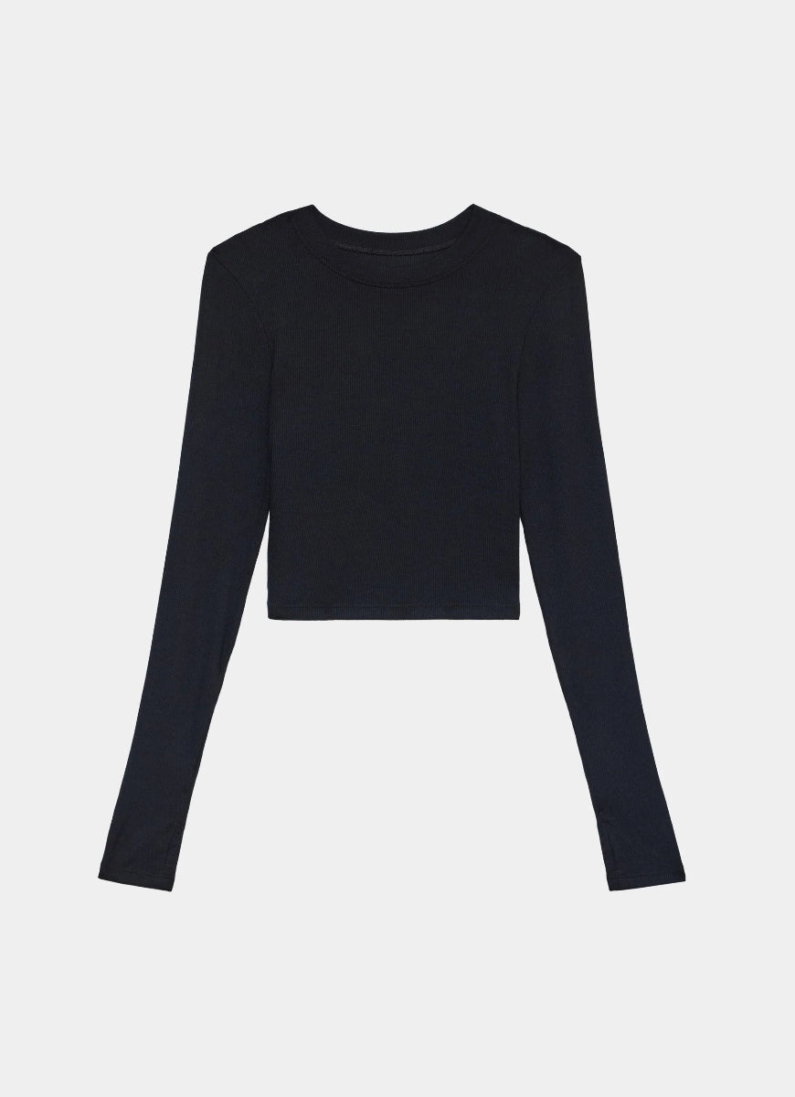 Black long-sleeve top on a white background