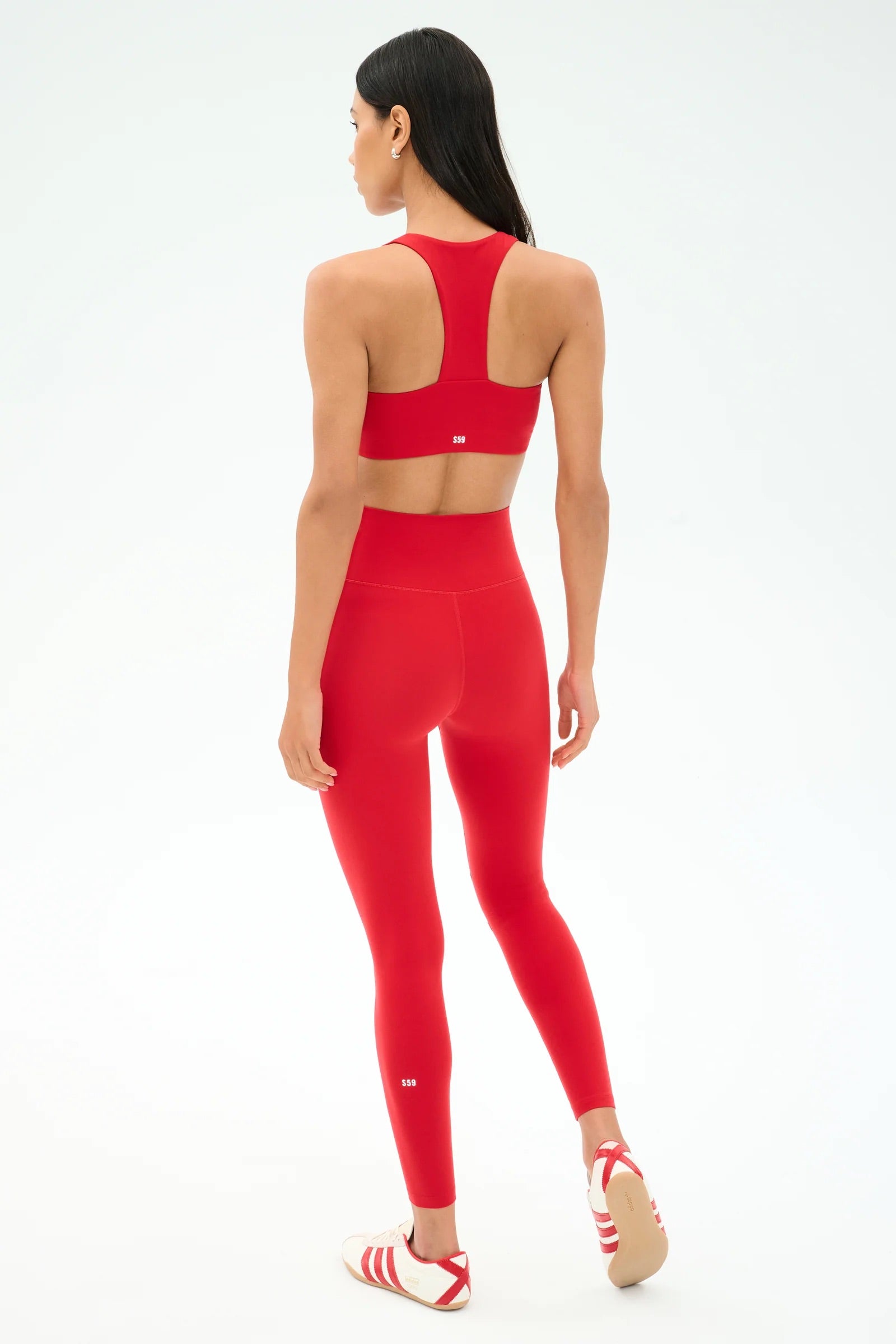 Splits59 Airweight High Waist Legging 28" in Pirate Red Full Length Back View