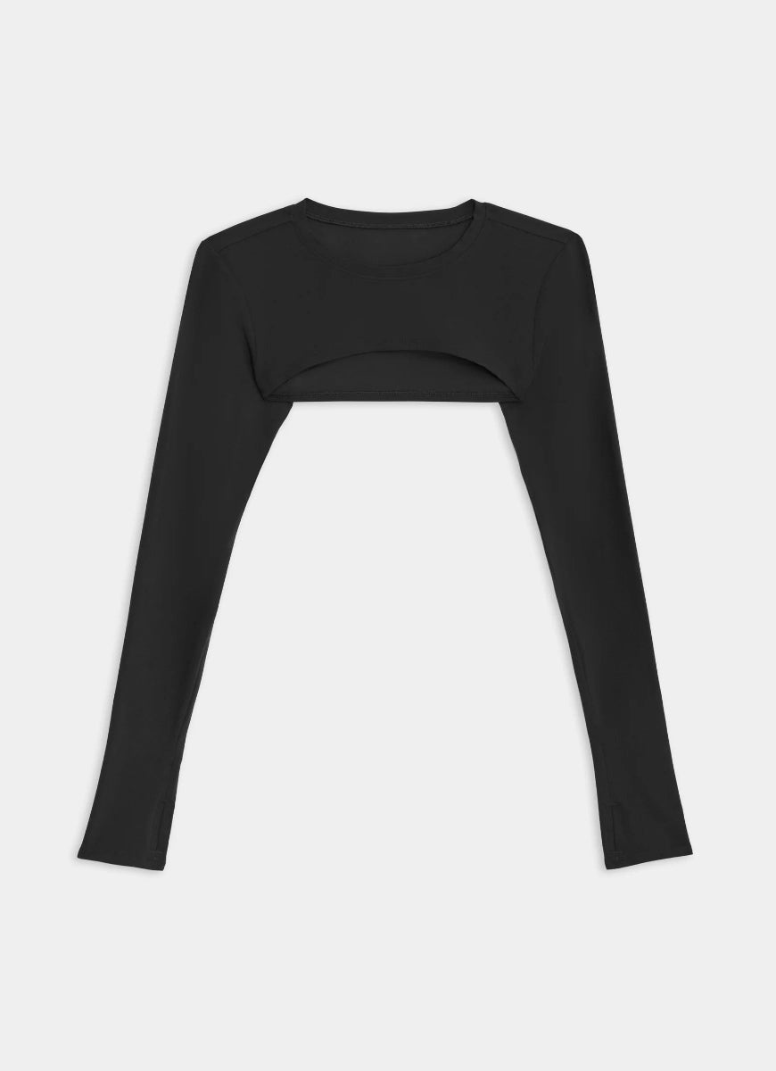 Black long-sleeve top on a white background