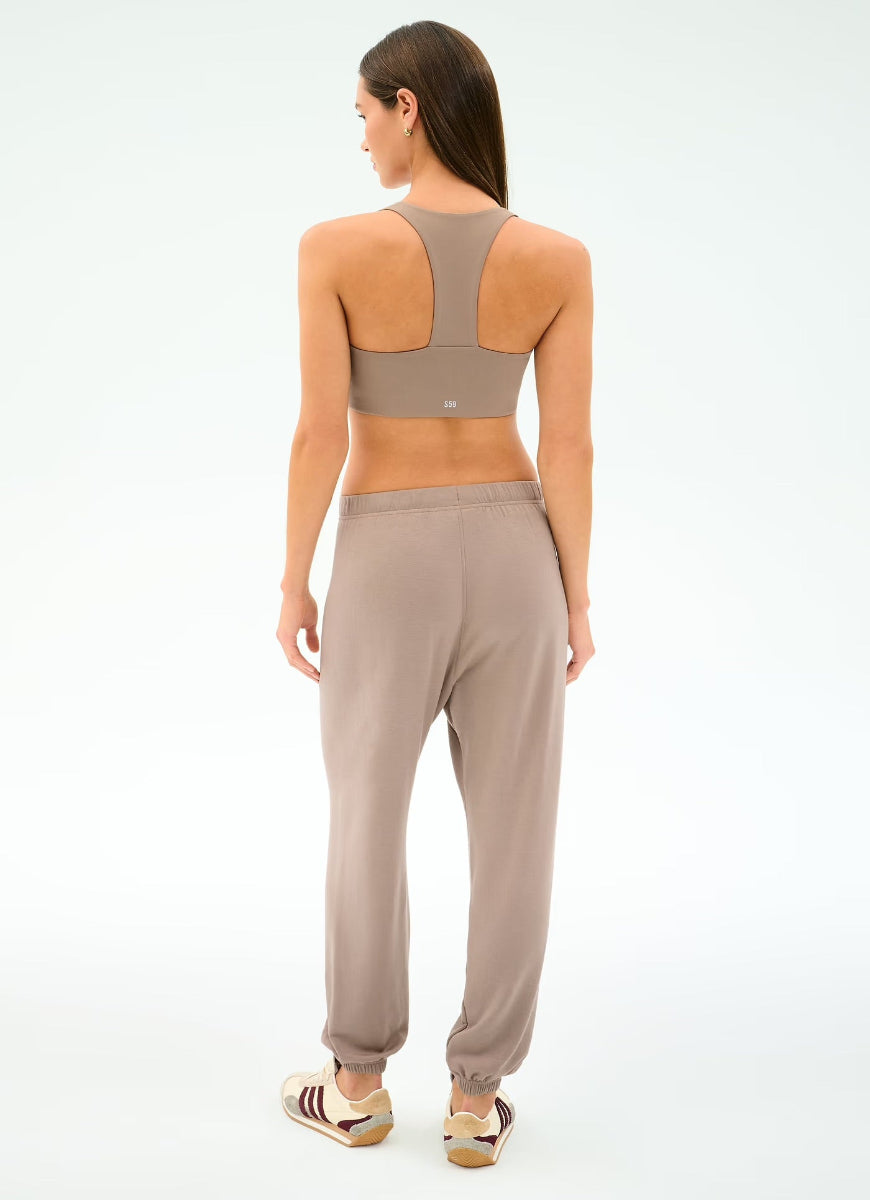 Splits59 Andie Oversized Fleece Sweatpant in Latte Full Length Back View