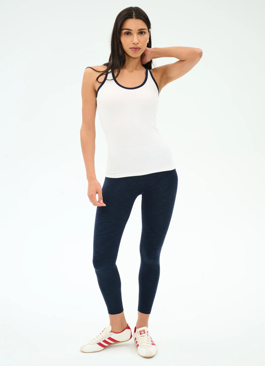 Splits59 Ashby Rib Tank Top in White/Indigo Full Length Front View