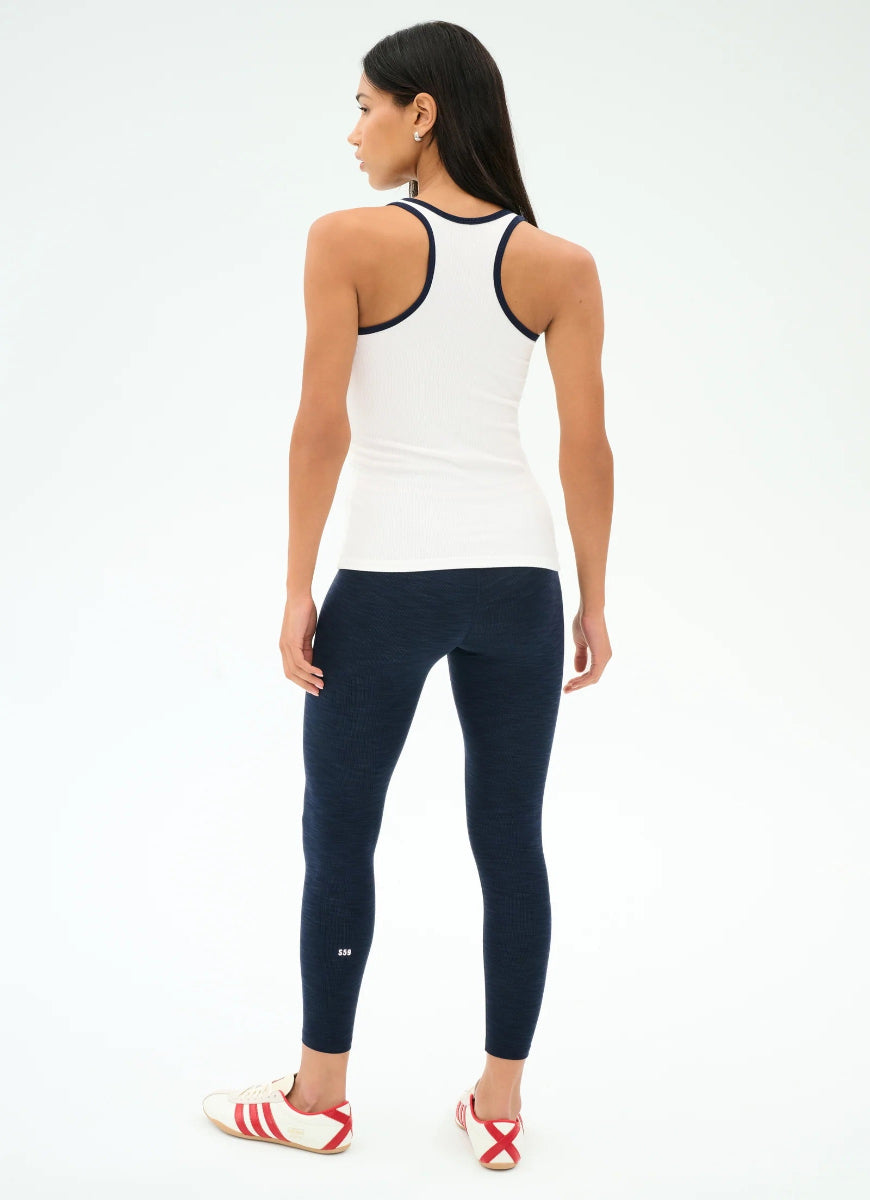 Splits59 Ashby Rib Tank Top in White/Indigo Full Length Back View