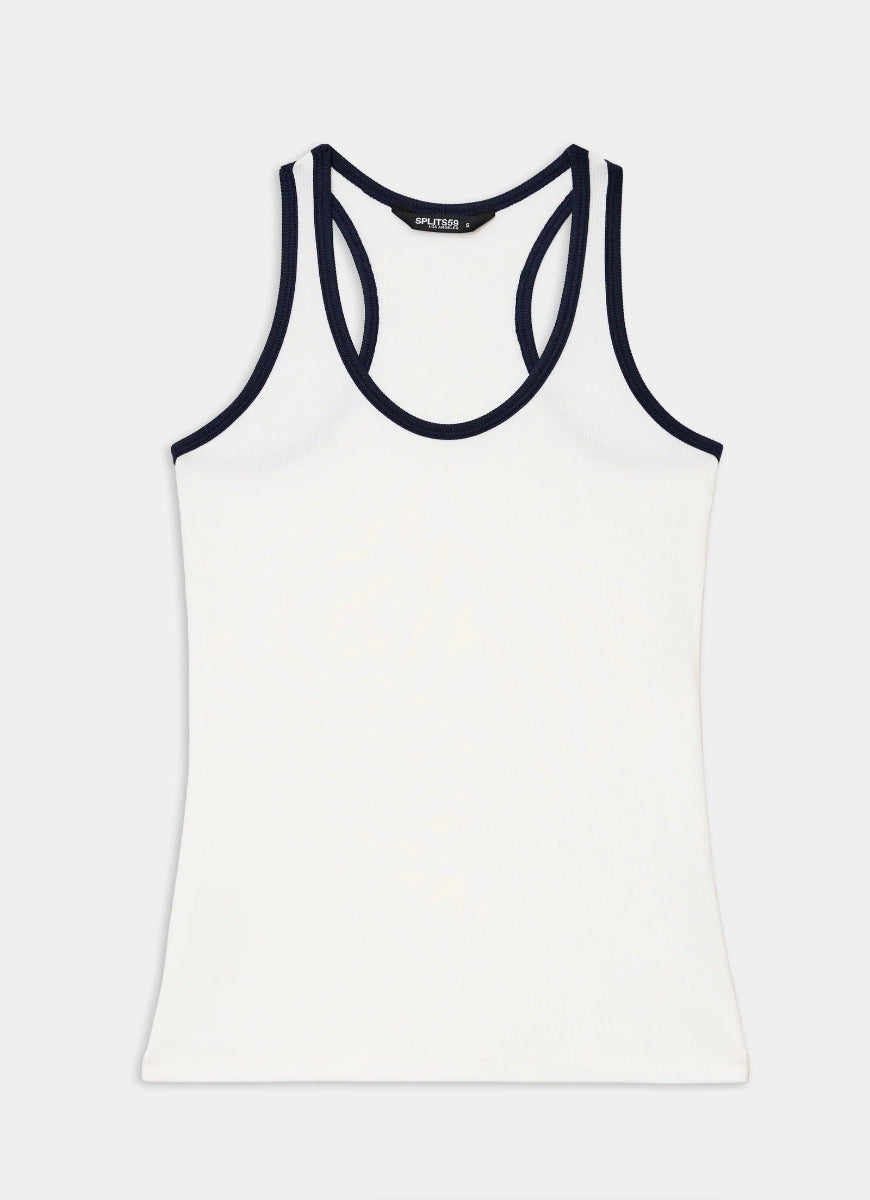 Splits59 Ashby Rib Tank Top in White/Indigo Product Shot View