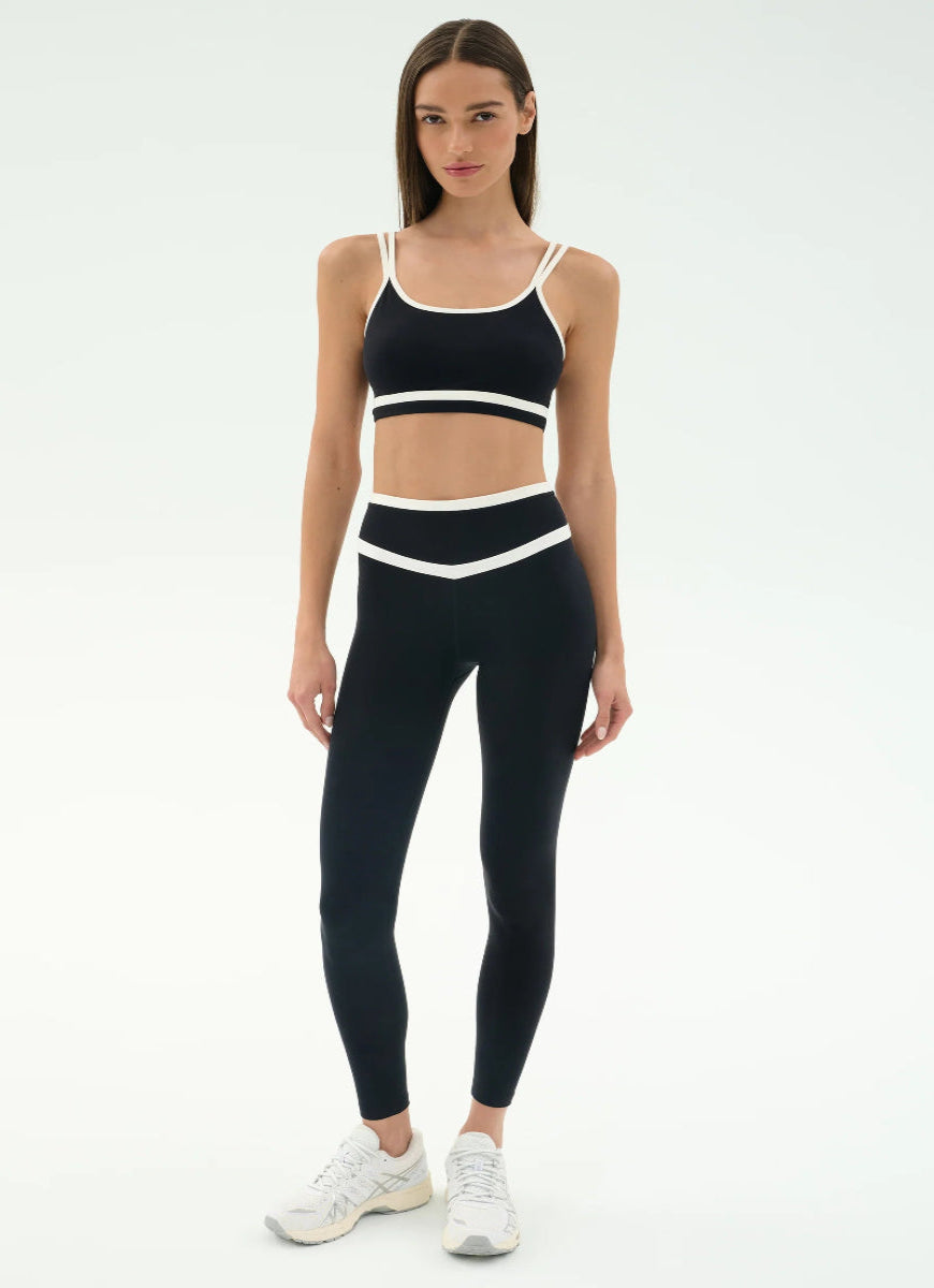 Splits59 Eva Rigor Double Strap Sports Bra in Black/White Full Length Front View