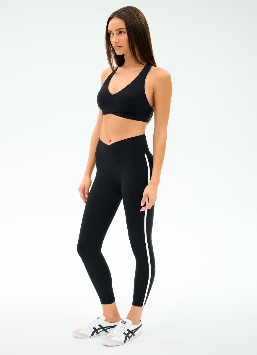 Splits59 Mia Legging With Stripe in Black/White Full Length Angled Side View