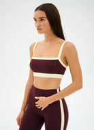 Splits59 Monah Rigor Sports Bra in Dark Cherry/Creme Front and Side View