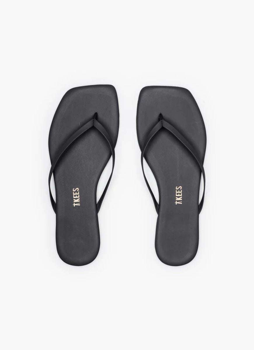 TKEES Square Toe Lily Flip Flops in Black