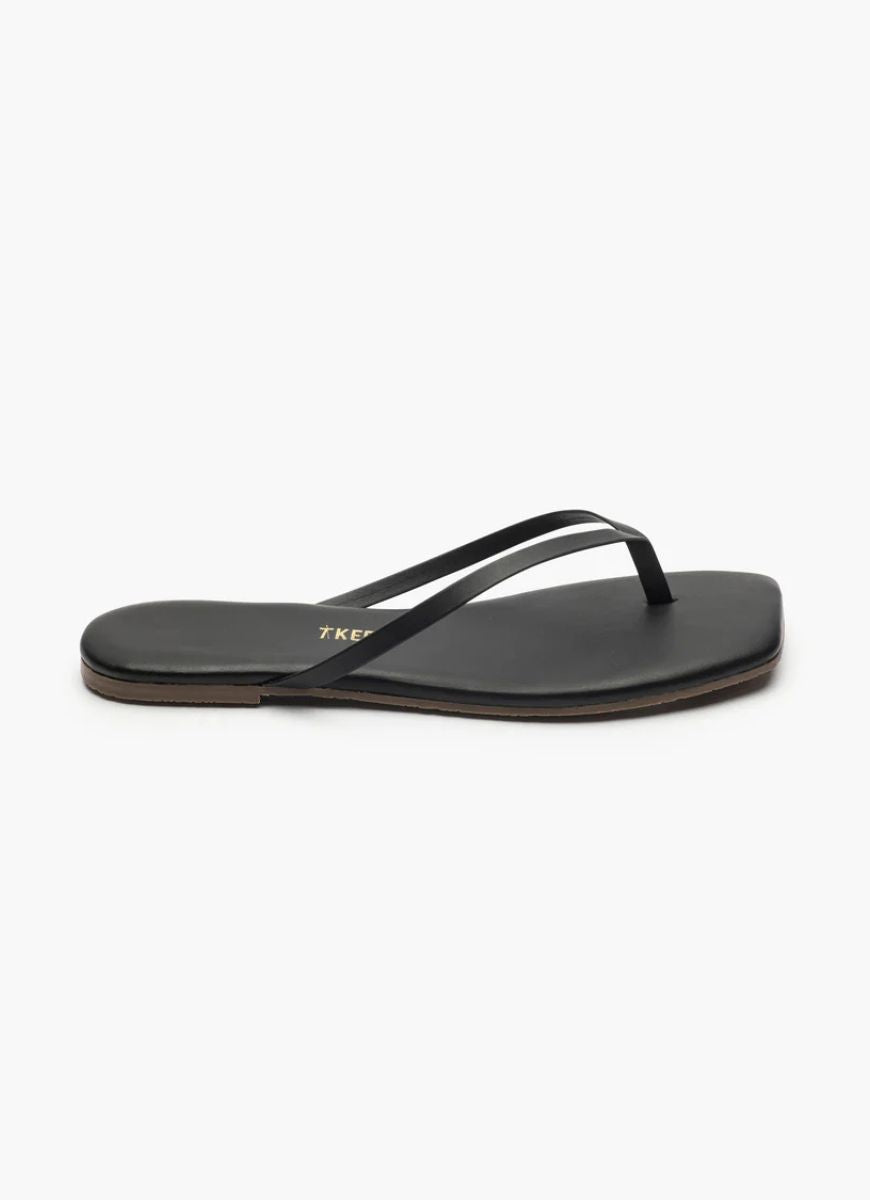TKEES Square Toe Lily Flip Flops in Black Side View