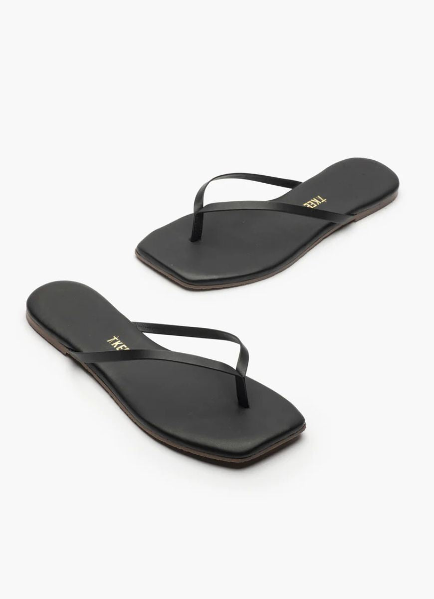 TKEES Square Toe Lily Flip Flops in Black Top View