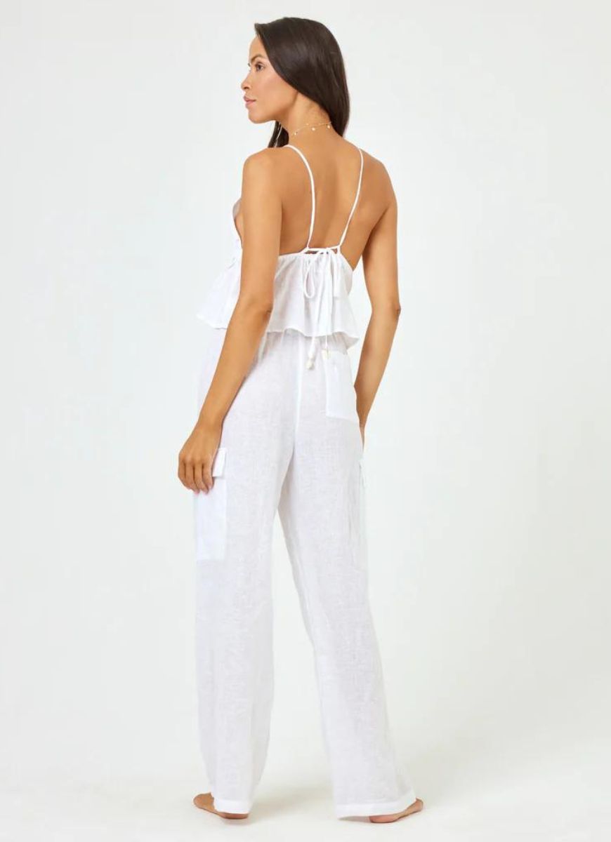 LSPACE Sundown Linen Cargo Pant in White Back View