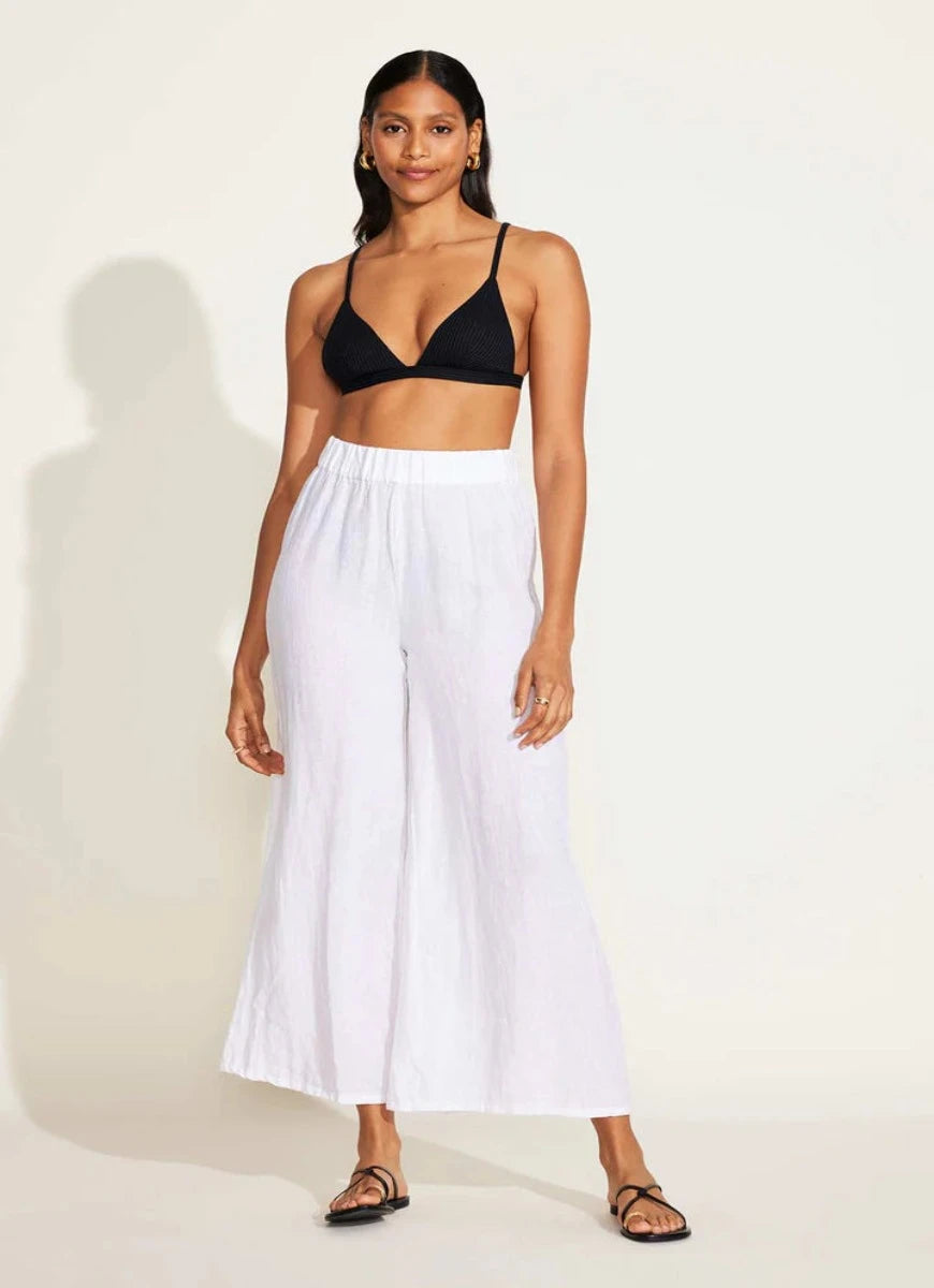 Vitamin A Tallows Wide Leg Linen Pant in White Full Length Front View