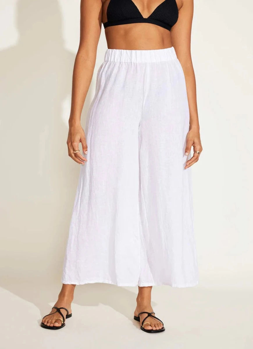 Vitamin A Tallows Wide Leg Linen Pant in White Front View