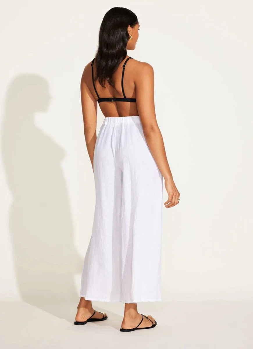 Vitamin A Tallows Wide Leg Linen Pant in White Full Length Back View