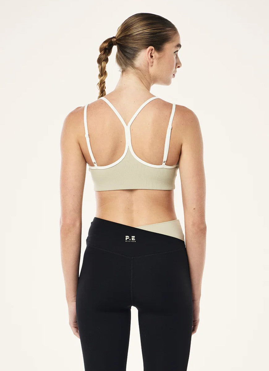 P.E Nation Terrace Sports Bra in Biscuit Back View