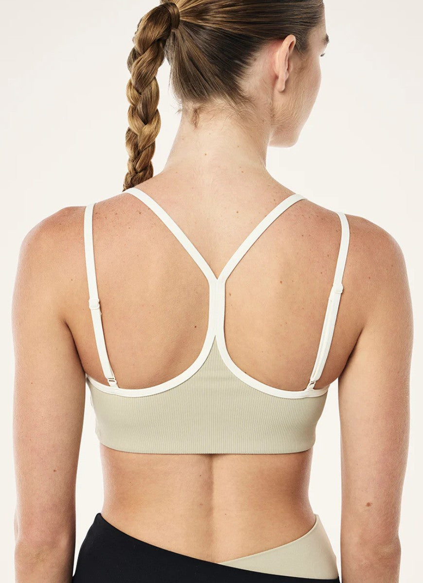P.E Nation Terrace Sports Bra in Biscuit Close Up Back View