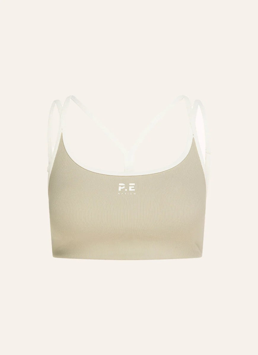 P.E Nation Terrace Sports Bra in Biscuit Product Shot View