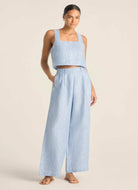 Vitamin A The Getaway Linen Pant in Summer Stripe Full Length Front View