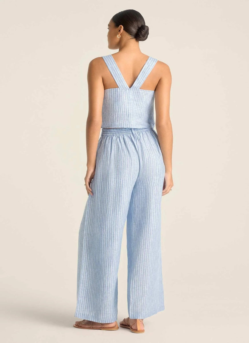 Vitamin A The Getaway Linen Pant in Summer Stripe Full Length Back View