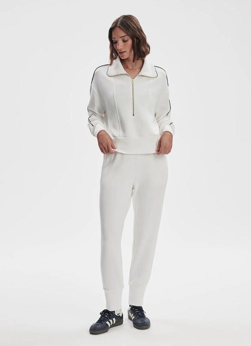 Varley The Slim Cuff Pant 25” in White Full Length Front View