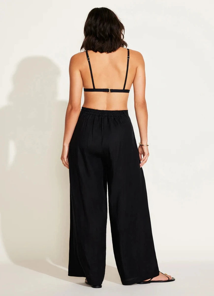 Vitamin A The Getaway Linen Pant in Black Back View