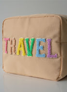 Travel Pouch Large Cosmetic Travel Bag in Sand Close Up View