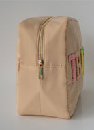 Travel Pouch Large Cosmetic Travel Bag in Sand Side View Showing Zipper