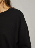 perfectwhitetee Tyler Pullover Sweatshirt in Black Close Up Front View