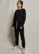 perfectwhitetee Tyler Pullover Sweatshirt in Black Full Length Front View