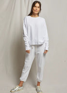perfectwhitetee Tyler Pullover Sweatshirt in White Full Length Front View