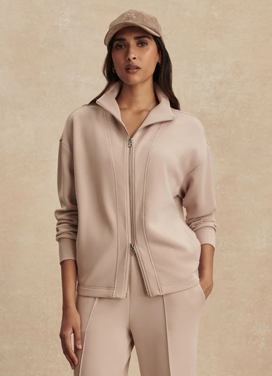 Varley Arlene Zip Through Sweatshirt in Mushroom Front View