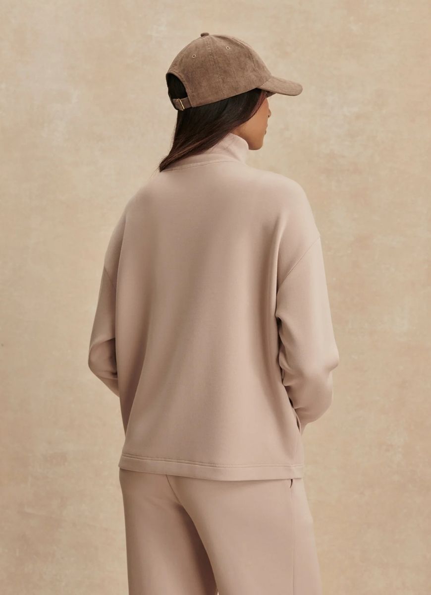 Varley Arlene Zip Through Sweatshirt in Mushroom Back View