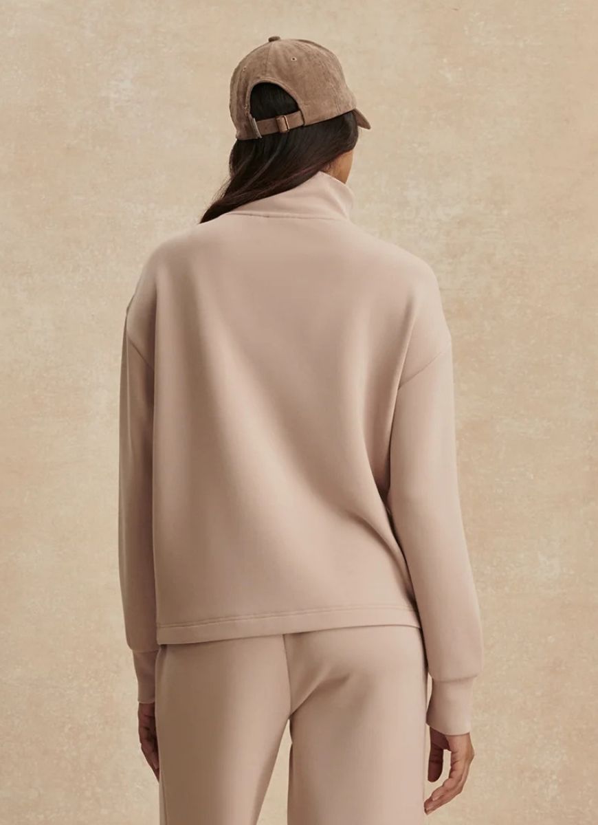 Varley Arlene Zip Through Sweatshirt in Mushroom Alternate Back View
