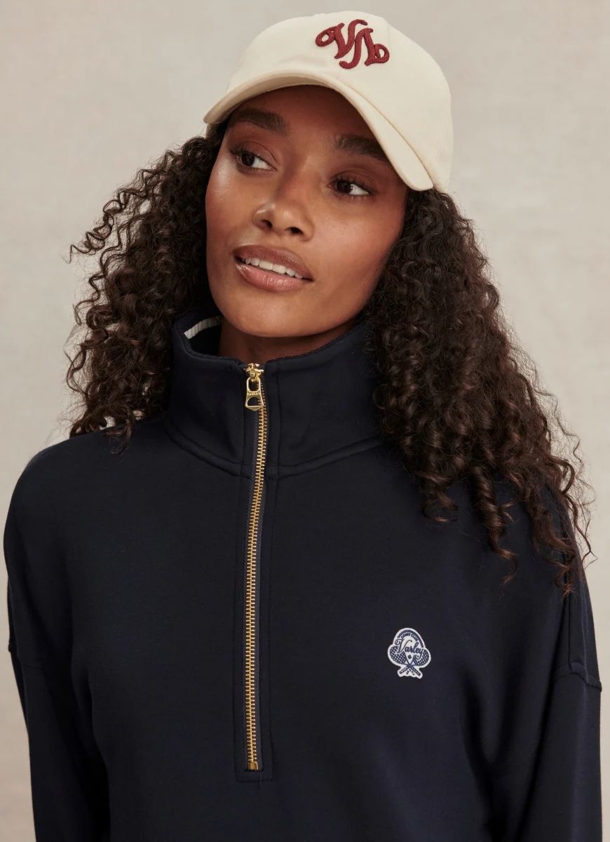 Varley Bertie Half Zip Sweatshirt in Navy Close Up Front View