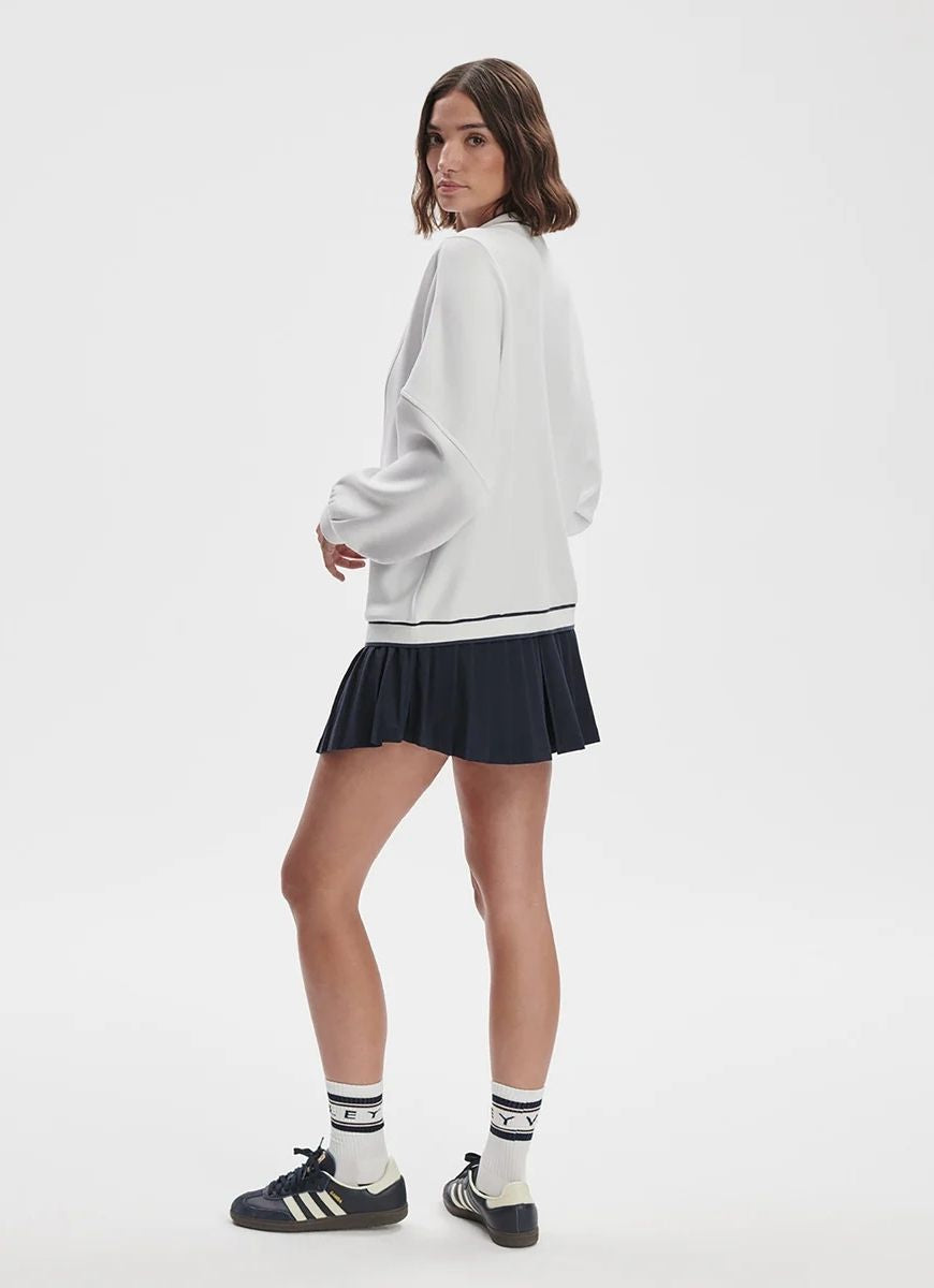 Varley Decker Off-Court Cardigan in White Full Length Side and Back View
