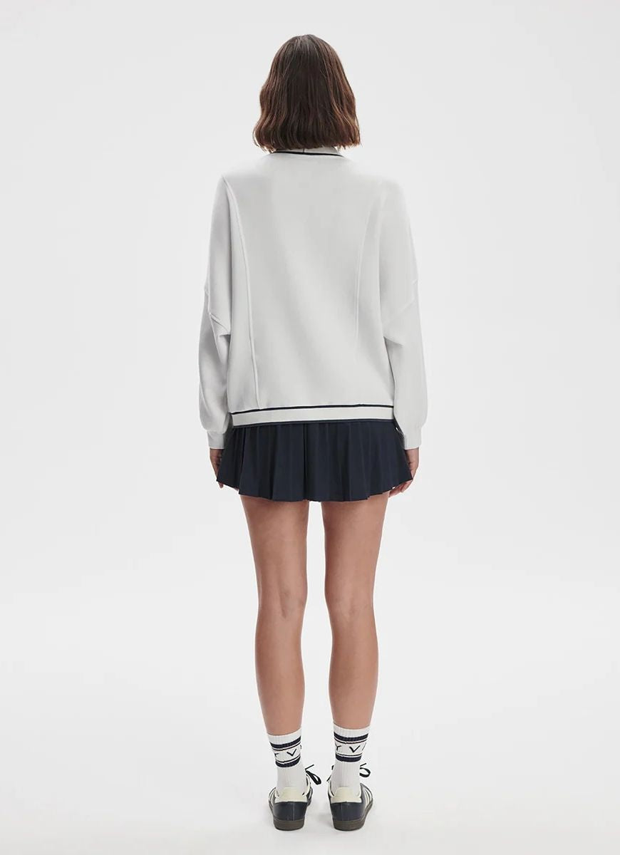 Varley Decker Off-Court Cardigan in White Full Length Back View