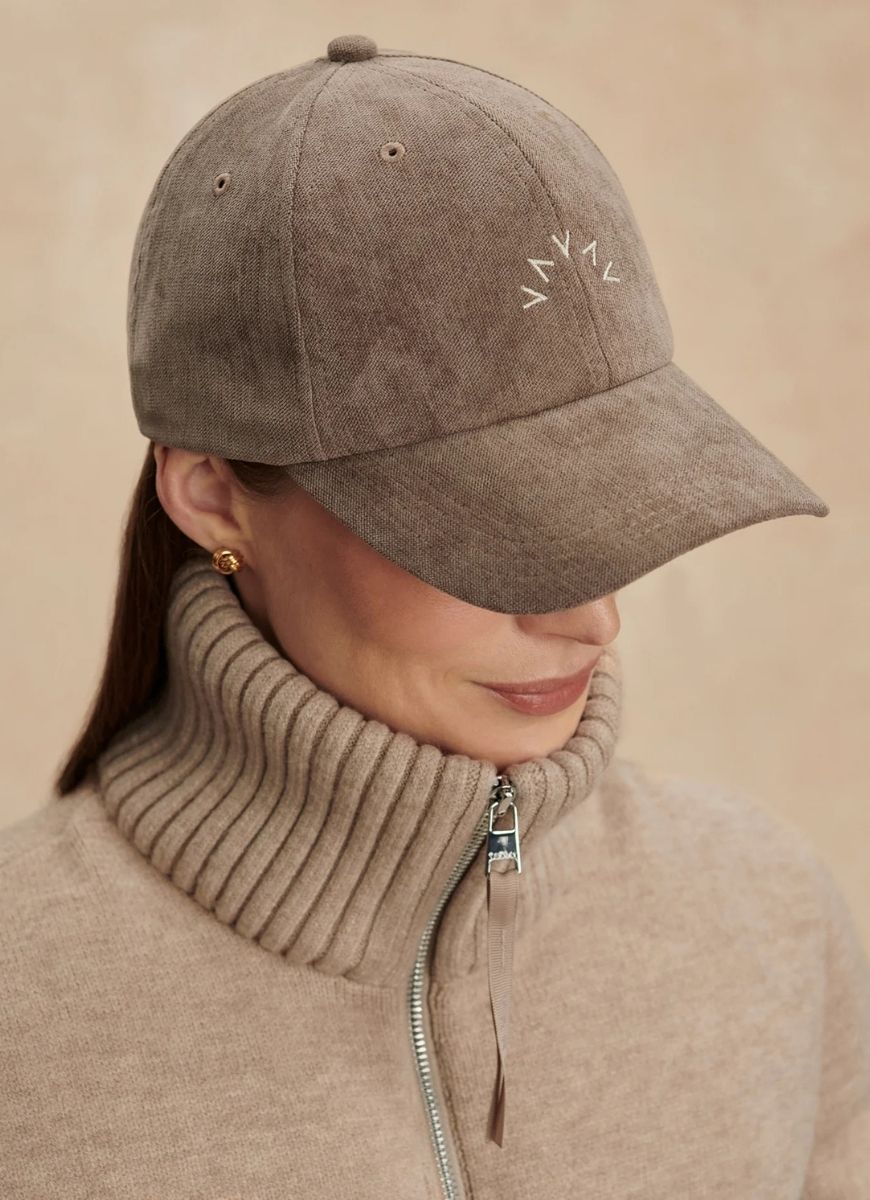 Varley Franklin Cap in Pine Bark Shown on Model