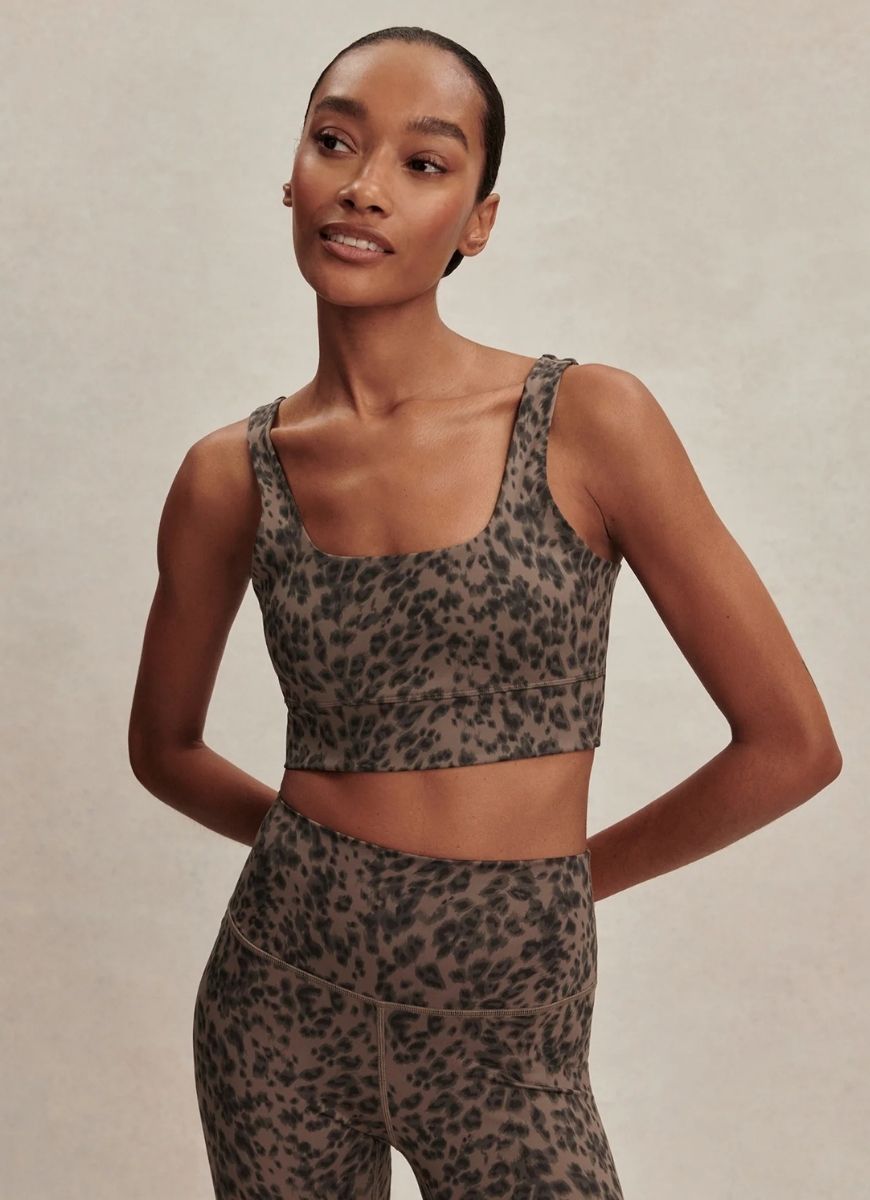Varley Freesoft Cori Sports Bra in Brown Contrast Cheetah