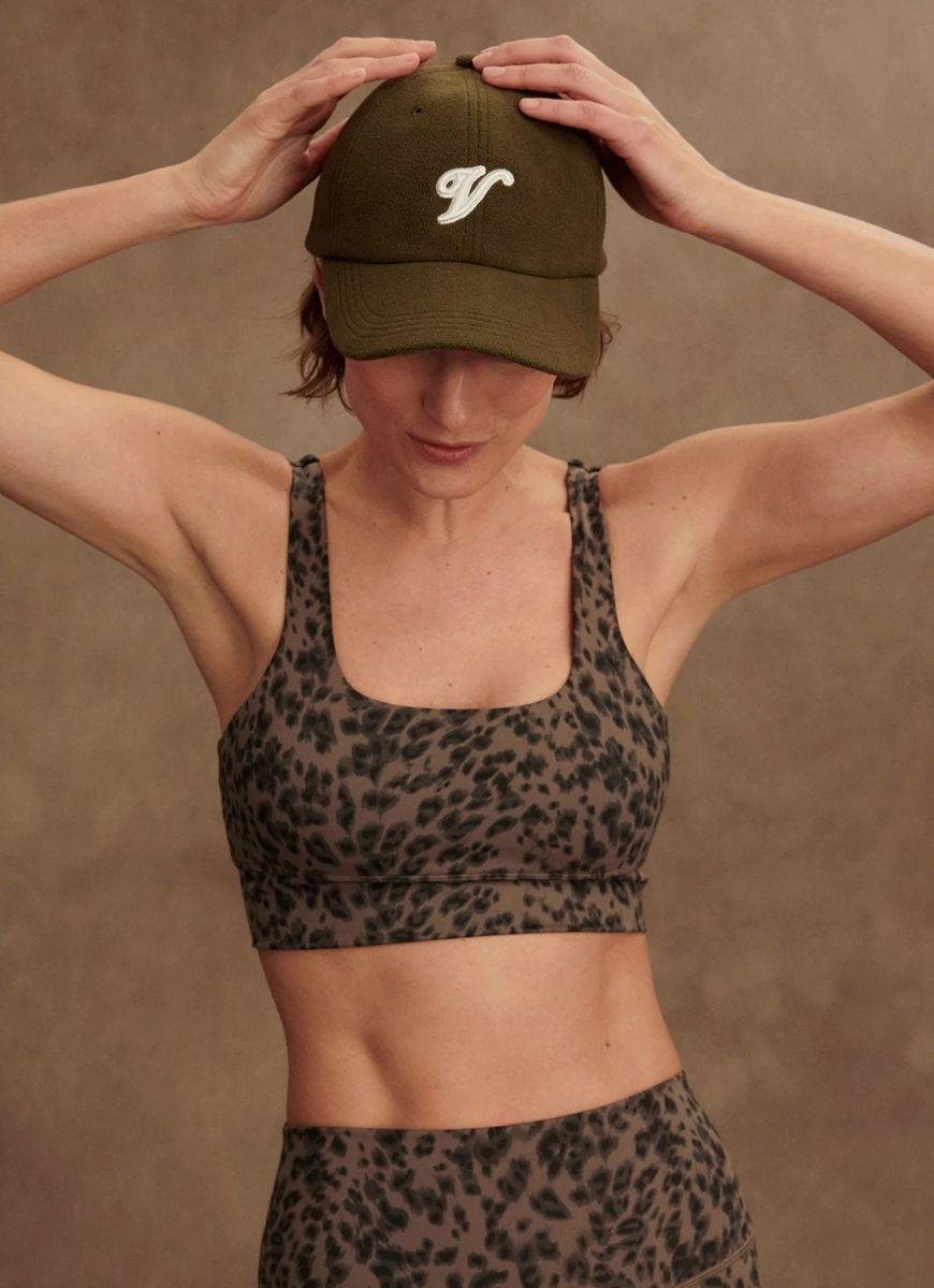 Varley Freesoft Cori Sports Bra in Brown Contrast Cheetah Front View