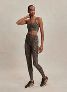 Varley Freesoft Cori Sports Bra in Brown Contrast Cheetah Full Length Front View