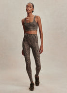 Varley Freesoft High Rise Legging 25” in Brown Contrast Cheetah Full Length Front View