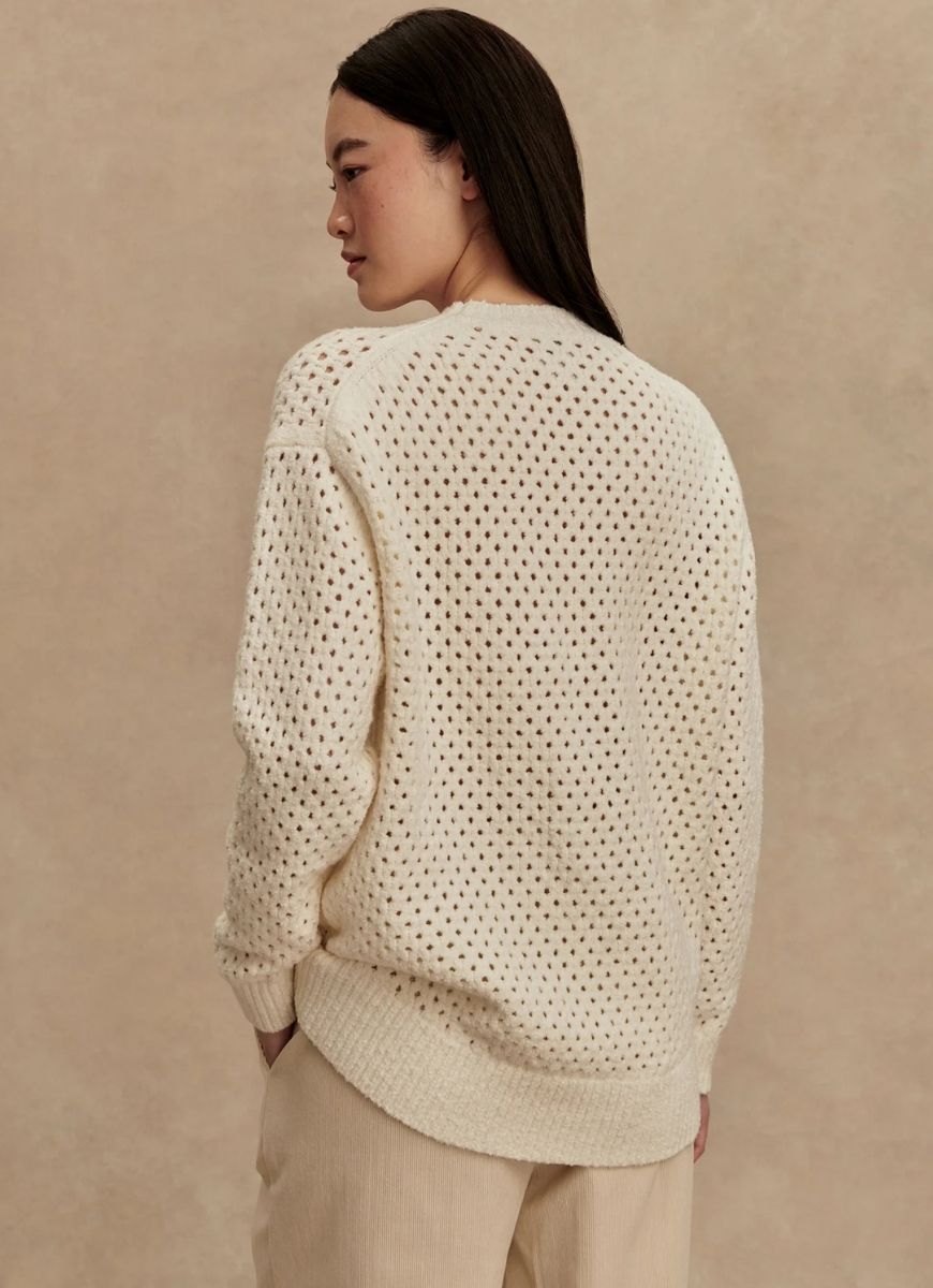 Varley Grady Boucle Knit Sweater in Coconut Milk Back View