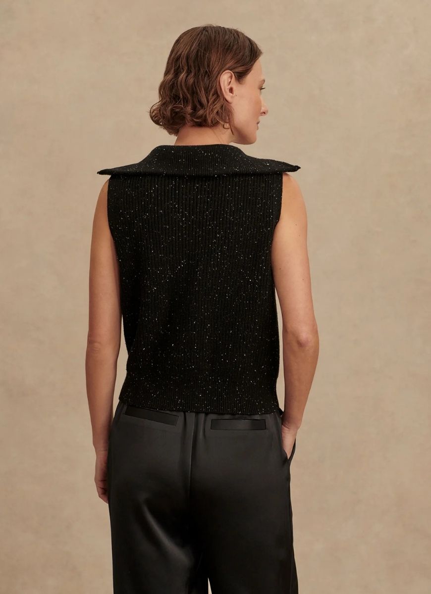 Varley Hally Half Zip Rib Vest in Black Fleck Back View