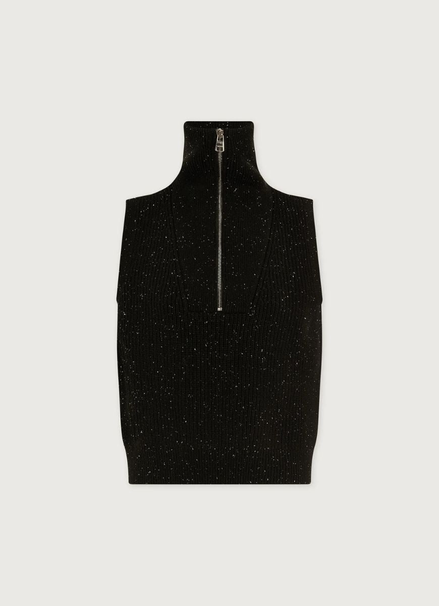 Varley Hally Half Zip Rib Vest in Black Fleck Product Shot View